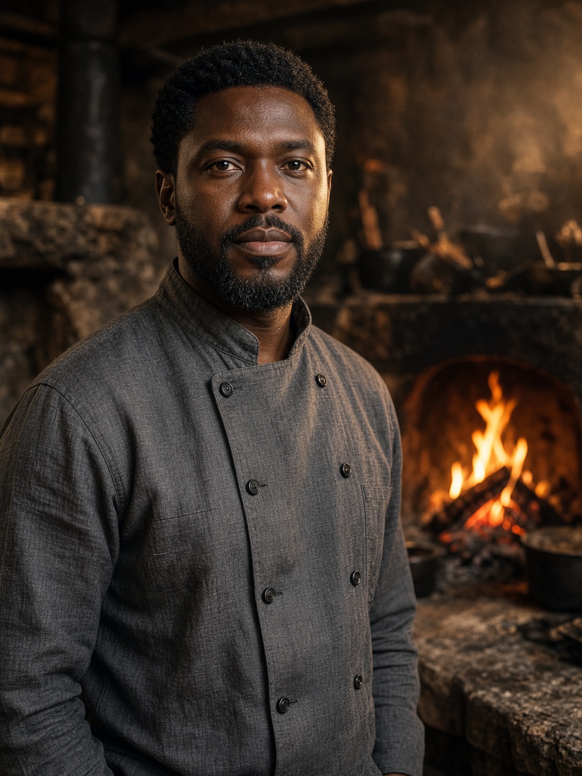 Chef at the wood-fire pass